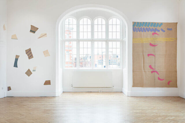 Installation view of Giorgio Griffa, 'A Continuous Becoming,' Camden Art Centre, 2018. Photo: Mark Blower