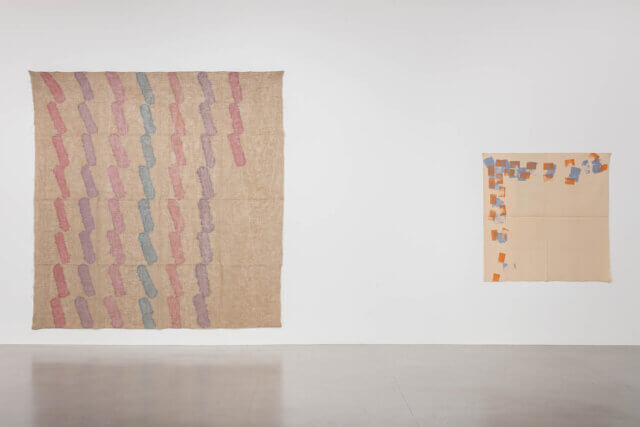 Installation view of Giorgio Griffa, 'A Continuous Becoming,' Camden Art Centre, 2018. Photo: Mark Blower