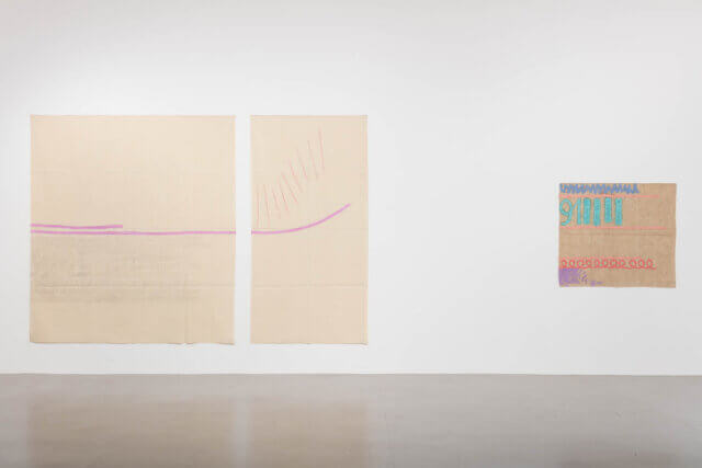 Installation view of Giorgio Griffa, 'A Continuous Becoming,' Camden Art Centre, 2018. Photo: Mark Blower