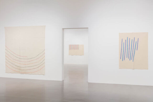 Installation view of Giorgio Griffa, 'A Continuous Becoming,' Camden Art Centre, 2018. Photo: Mark Blower