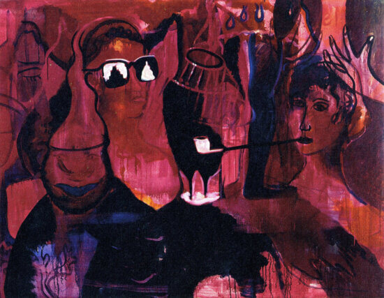 René Daniëls Het Romeins Wastafeltje, gesprek over schilderkunst[The Roman Wax Tablet, a Discussion about Painting] 1983 oil on canvas 140 x 180 cm © the artist, courtesy Stedelijk Museum